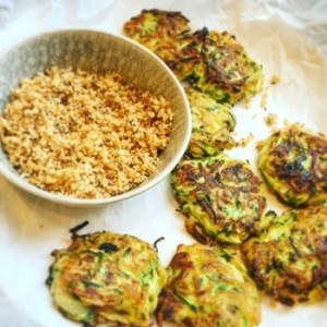 Courgette Fritters with Dukkah and Coriander Yogurt Dip