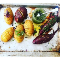 Root Veggie Hasselbacks with Salsa Verde Root Veggie Hasselbacks with Salsa Verde